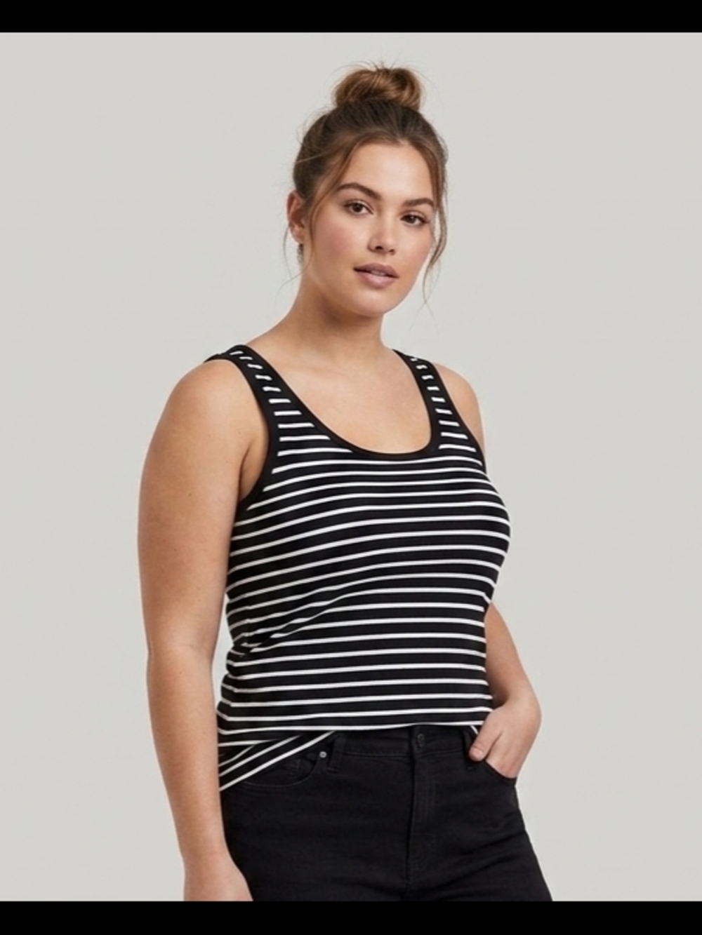 torrid Black and White Striped Scoop Tank Top